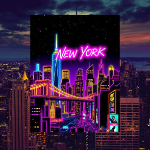 Carte Postale Voyage néon rétro-futuriste à New York