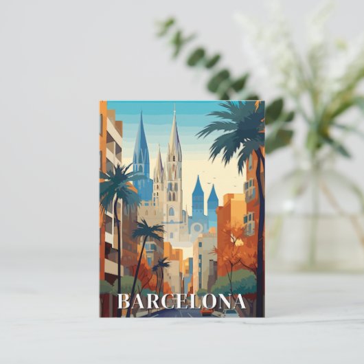 Carte Postale Voyage Rétro à Barcelone, Espagne (Debout devant)