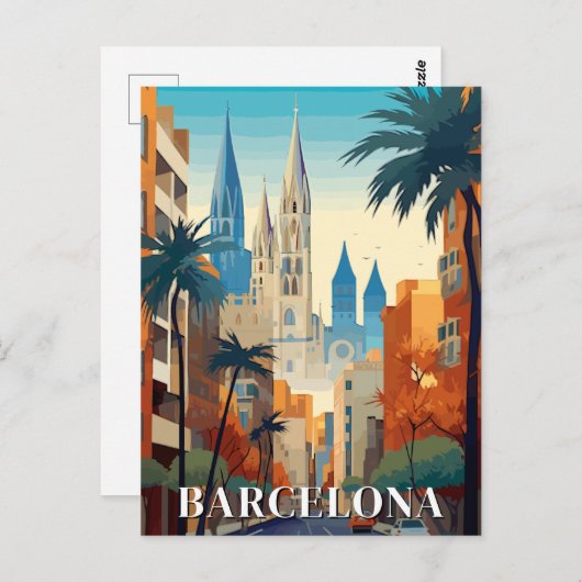 Carte Postale Voyage Rétro à Barcelone, Espagne (Devant / Derrière)
