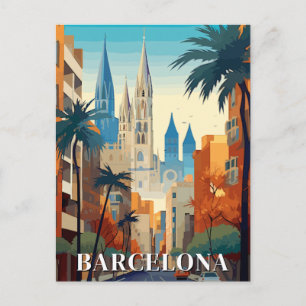Carte Postale Voyage Rétro à Barcelone, Espagne