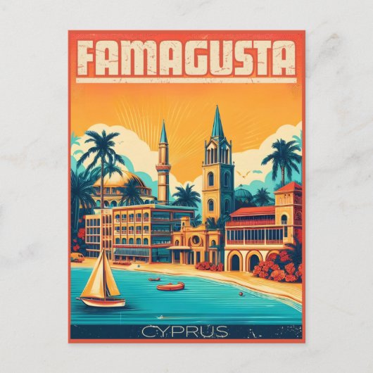 Carte Postale Voyage Rétro Famagusta Beach Chypre cadeaux (Devant)