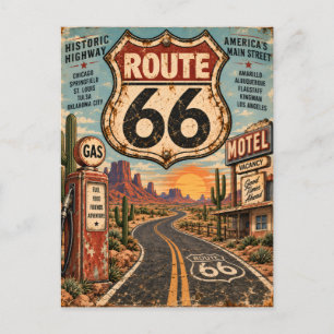 Carte Postale Voyage Rétro sur la Route 66, la Route Mère