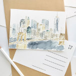 Carte postale Voyage Skyline de New York<br><div class="desc">Une carte postale de voyage en aquarelle magnifiquement peinte,  avec la ligne d'horizon de New York derrière le pont Brooklyn.</div>