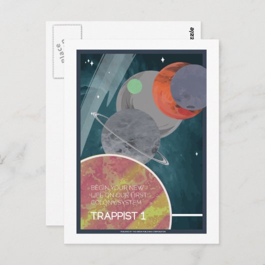 Carte postale Voyage spatial - Trappist 1 (Devant / Derrière)