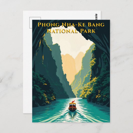 Carte Postale Voyage sur la rivière au Vietnam à Phong Nha (Devant / Derrière)