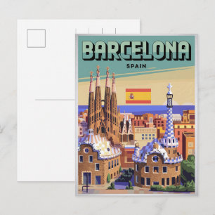 Carte Postale Voyage vintage barcelona sagrada familia cadeaux