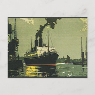 Carte Postale Voyage Vintage, bateau de croisière dans un port