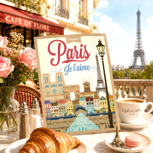 Carte Postale Voyage Vintage Bonjour Paris