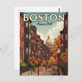 Carte Postale Voyage vintage Boston Beacon Hill (Devant / Derrière)