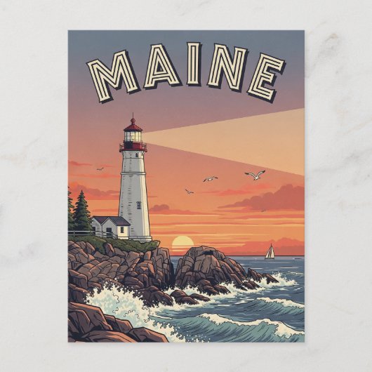 Carte Postale Voyage vintage du phare du Maine (Devant)
