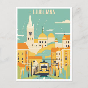 Carte Postale Voyage Vintage Ljubljana Slovénie aquarelle rétro