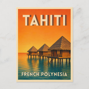 Carte Postale Voyage Vintage Tahiti Polynésie Française Coucher