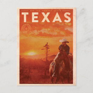 Carte Postale Voyage vintage Texas Cowboy