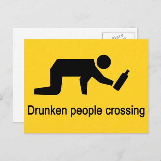 Carte Postale Voyageurs en état d'ébriété traversant ⚠ panneau t (Devant / Derrière)
