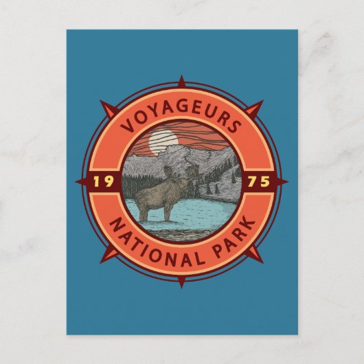 Carte Postale Voyageurs Parc national Moose Retro Compass Emblem (Devant)
