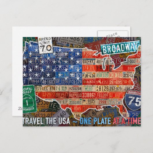 Carte Postale Voyagez aux États-Unis Une plaque à la fois (Devant / Derrière)