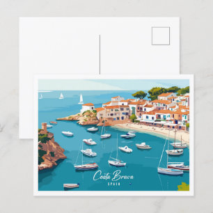 Carte Postale Vue aérienne Costa Brava Espagne Illustration Voya