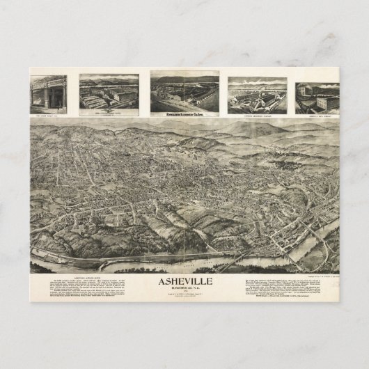 Carte Postale Vue aérienne d'Asheville, Caroline du Nord (1912) (Devant)