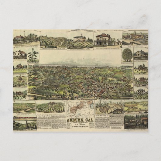 Carte Postale Vue aérienne d'Auburn, Californie (1887) (Devant)