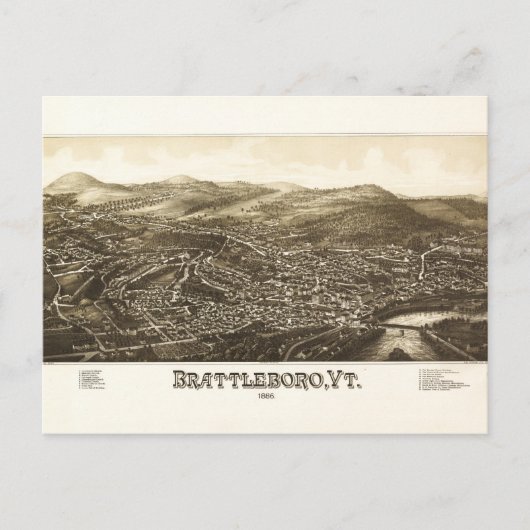 Carte Postale Vue aérienne de Brattleboro, Vermont (1886) (Devant)