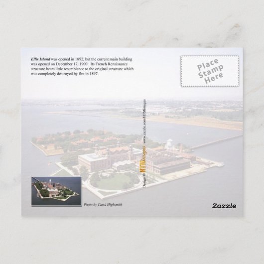 Carte Postale Vue aérienne de Ellis Island, NJ & NY (Dos)