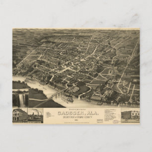 Carte Postale Vue aérienne de Gadsden, Alabama (1887)