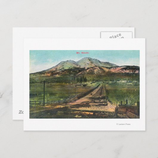 Carte Postale Vue aérienne de la vallée et du mont Shasta (Devant / Derrière)