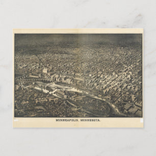 Carte Postale Vue aérienne de Minneapolis, Minnesota (1885)
