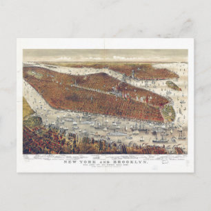 Carte Postale Vue aérienne de New York et Brooklyn (1877)