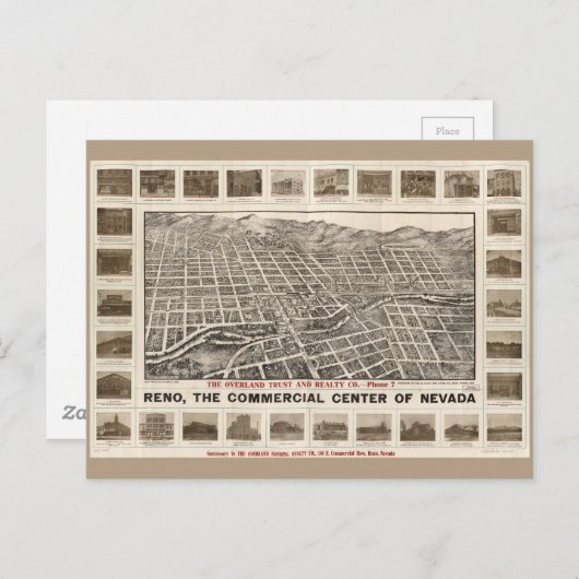 Carte Postale Vue aérienne de Reno, Nevada (1907) (Devant / Derrière)