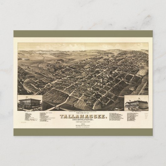 Carte Postale Vue aérienne de Tallahassee, la Floride (1885) (Devant)