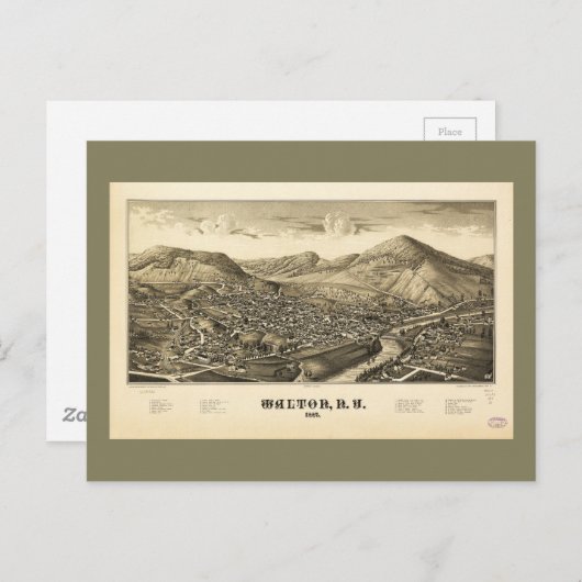 Carte Postale Vue aérienne de Walton, New York (1887) (Devant / Derrière)