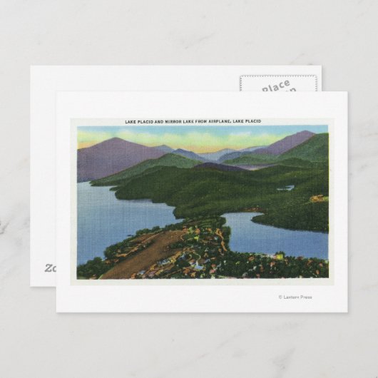 Carte Postale Vue aérienne du lac Placid et du lac Mirror (Devant / Derrière)