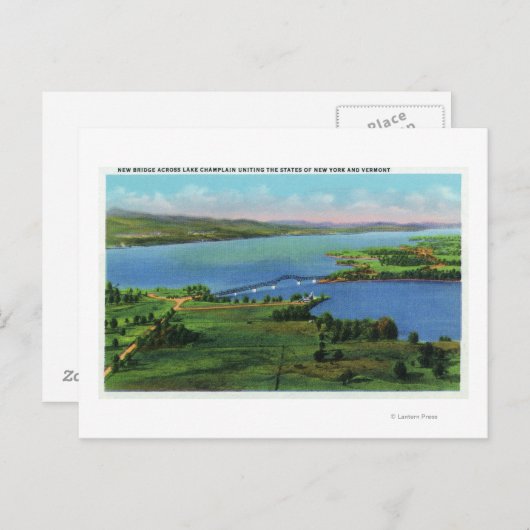 Carte Postale Vue aérienne du nouveau pont reliant NY et VT (Devant / Derrière)