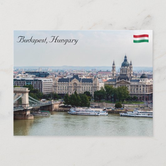 Carte Postale Vue aérienne du Pont des Chaînes - Budapest, Hongr (Devant)