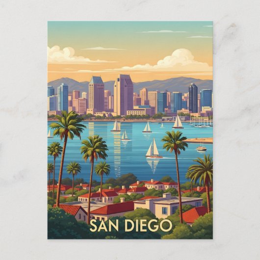 Carte Postale Vue aérienne rétro de la côte de San Diego en Cali (Devant)