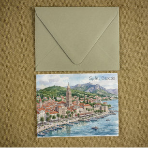 Carte Postale Vue artistique aquarelle de la Dalmatie croate des
