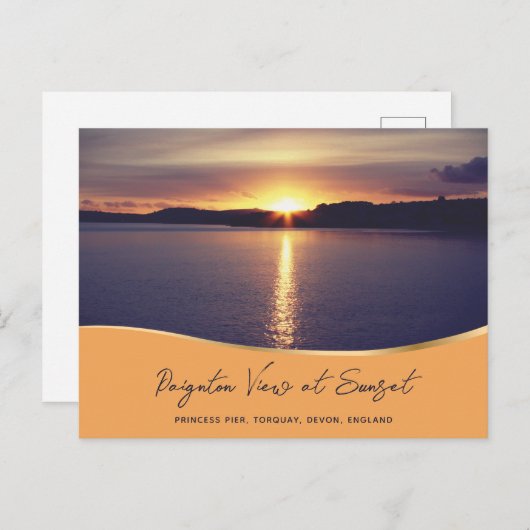 Carte Postale Vue coucher de soleil Paignton Princess Pier Torqu (Devant / Derrière)