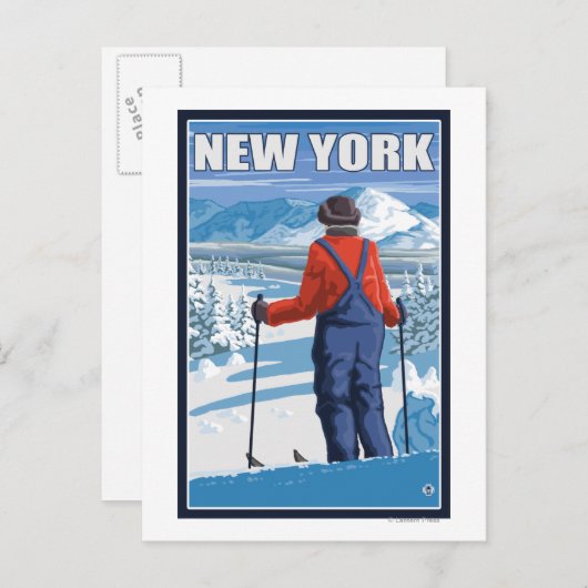 Carte Postale Vue d'admission du skieur de New York (Devant / Derrière)