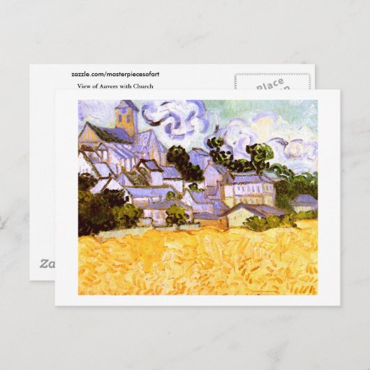 Carte Postale Vue d'Auvers avec Church Van Gogh Art (Devant / Derrière)