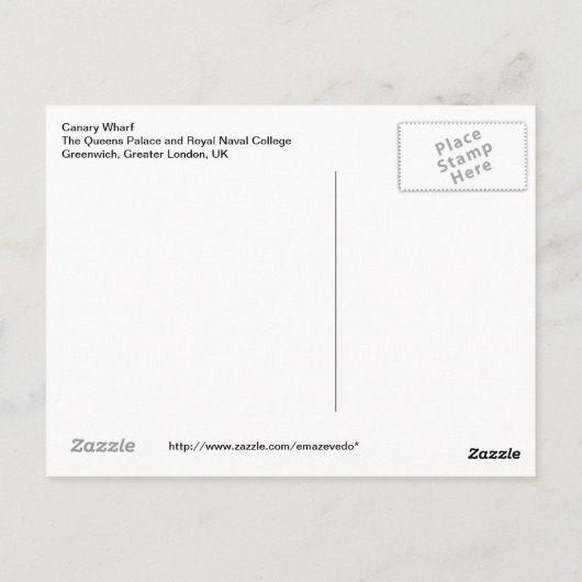 Carte Postale Vue de Canary Wharf depuis Greenwich Postcard (Dos)