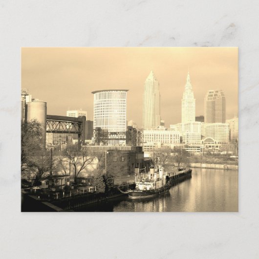 Carte Postale Vue de Cleveland, OH Sepia River (Devant)