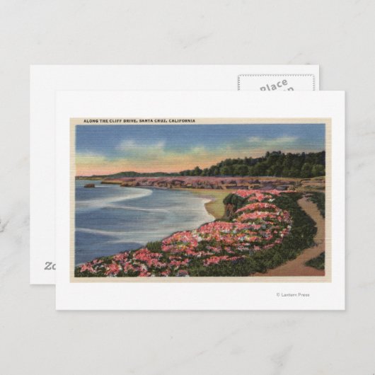 Carte Postale Vue de Cliff Drive sur Ocean, Beach et Flowers (Devant / Derrière)