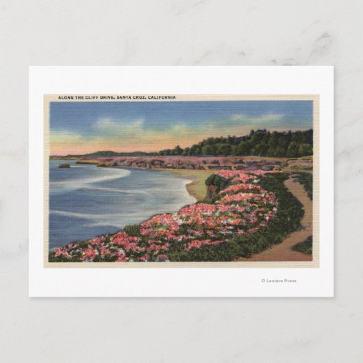 Carte Postale Vue de Cliff Drive sur Ocean, Beach et Flowers (Devant)
