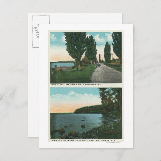 Carte Postale Vue de la promenade du lac Champlain (Devant / Derrière)