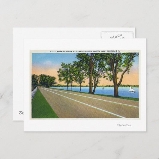 Carte Postale Vue de la route Hwy 5 sur le lac Seneca (Devant / Derrière)