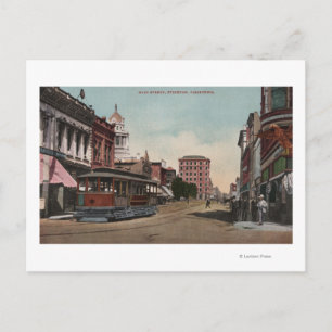 Carte Postale Vue de la rue principale avec voiture de rue