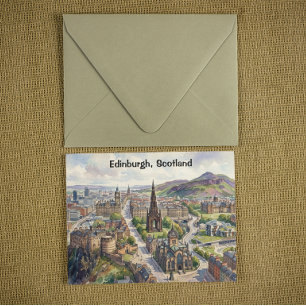 Carte Postale Vue de la ville d'Édimbourg en Écosse à l'aquarell