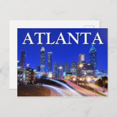 Carte Postale Vue de la ville la nuit | Atlanta, Géorgie (Devant / Derrière)