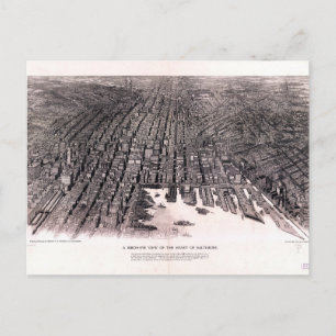 Carte Postale Vue de l'oeil des oiseaux de Baltimore, Maryland (